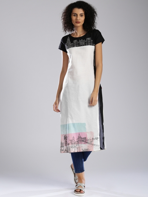 

W Off-White Printed Embroidered Detail Kurta