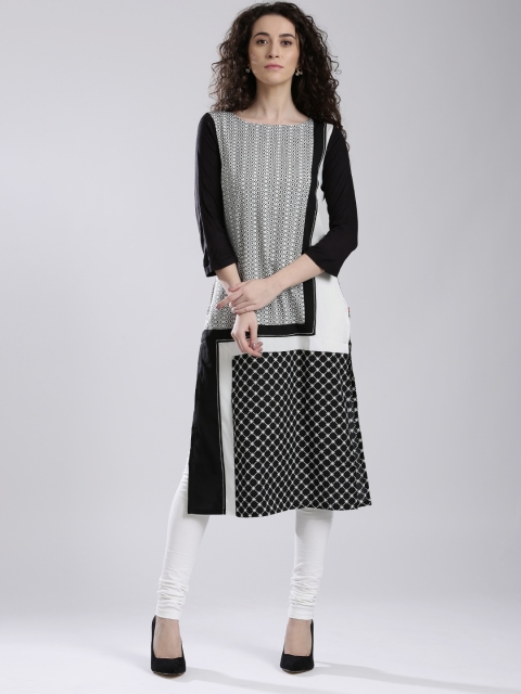 

W Black & White Polyester Printed Panelled Kurta