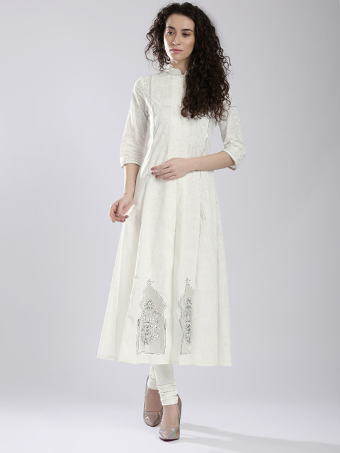 

W Off-White Printed Anarkali Kurta
