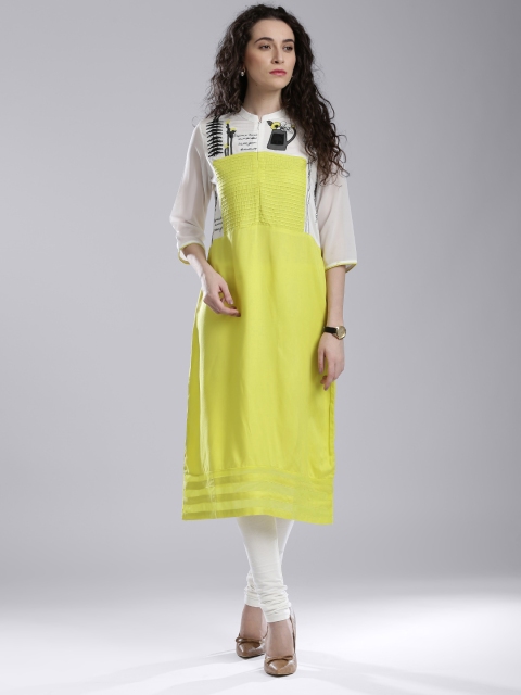 

W Lime Green Kurta with Embroidered Detail