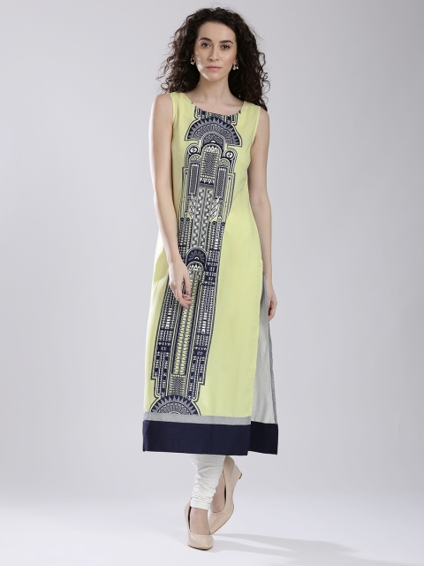 

W Yellow & Blue Printed Kurta