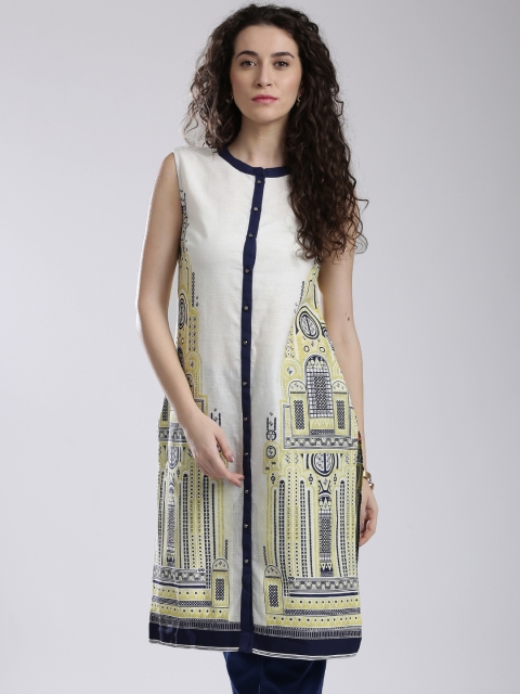 

W Off-White & Yellow Printed Kurta