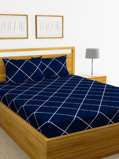 

BIANCA Navy Blue & White Abstract 152 TC Polyester 1 King Bedsheet with 2 Pillow Covers
