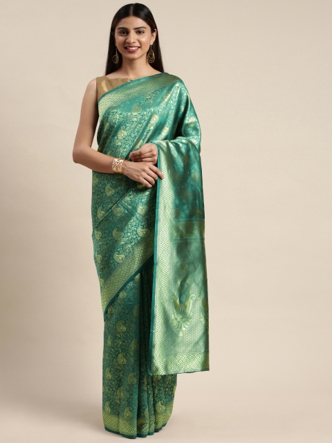 

DIVASTRI Teal Green & Golden Silk Cotton Woven Design Banarasi Saree