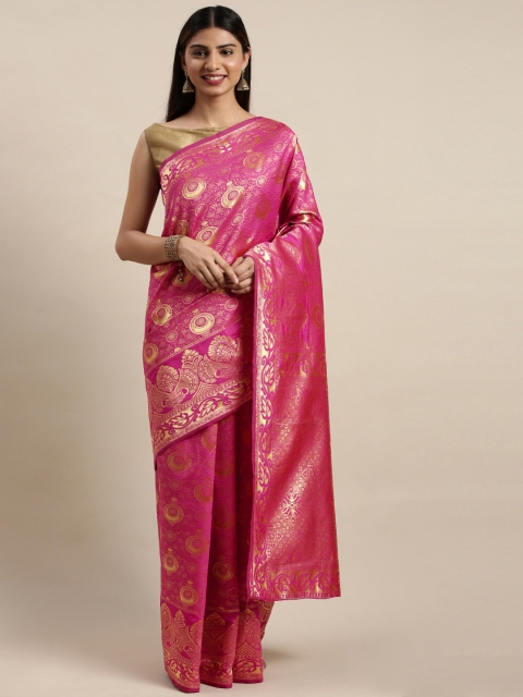 

DIVASTRI Pink & Golden Silk Cotton Woven Design Banarasi Saree