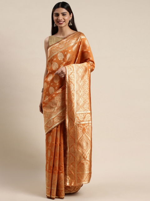 

DIVASTRI Rust Orange & Golden Silk Cotton Woven Design Banarasi Saree