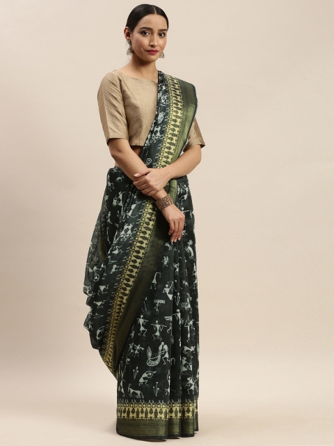 

DIVASTRI Black & White Printed Chanderi Saree