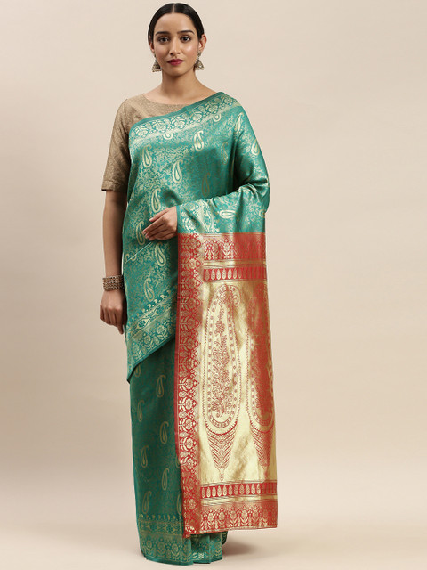 

DIVASTRI Teal Green & Golden Woven Design Banarasi Saree
