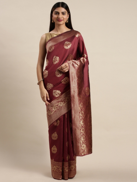 

DIVASTRI Maroon & Gold-Toned Silk Cotton Woven Design Saree