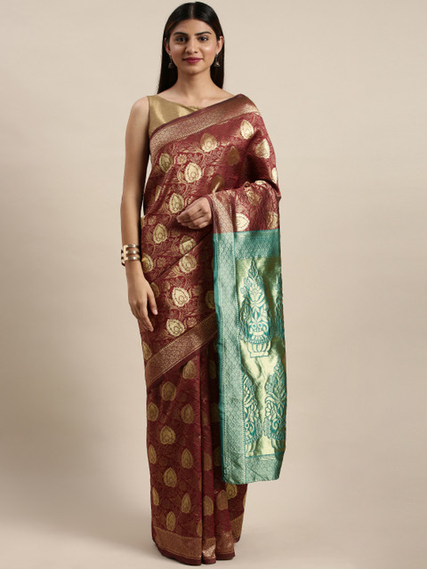 

DIVASTRI Maroon & Teal Blue Silk Cotton Woven Design Saree