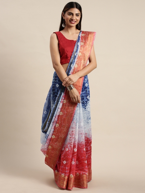 

DIVASTRI Red & Navy Blue Dyed Chanderi Saree