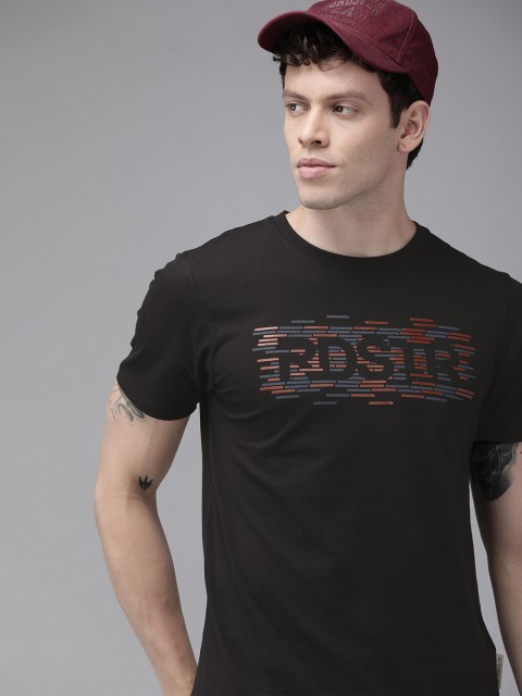 

Roadster Men Black Brand Logo Printed Round Neck T-shirt