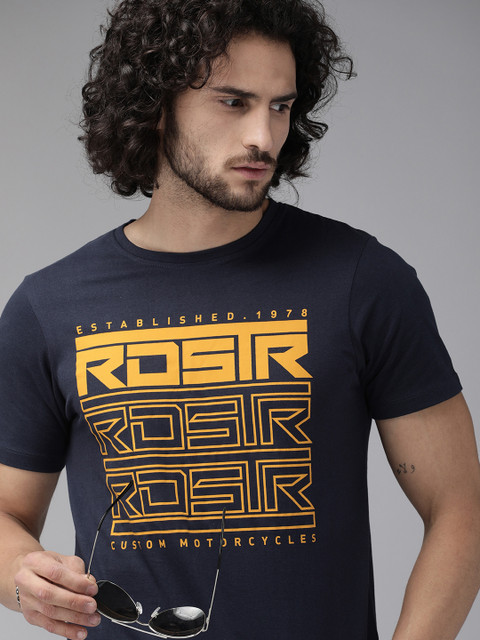 

The Roadster Lifestyle Co Men Navy Blue Printed Round Neck T-shirt