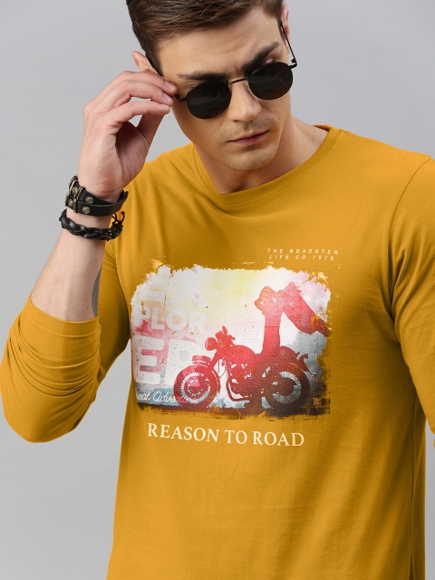 

Roadster Men Yellow & Cream- Coloured Printed Round Neck T-shirt
