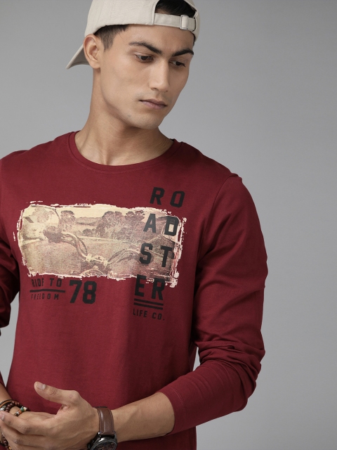 

Roadster Men Maroon Printed Round Neck T-shirt