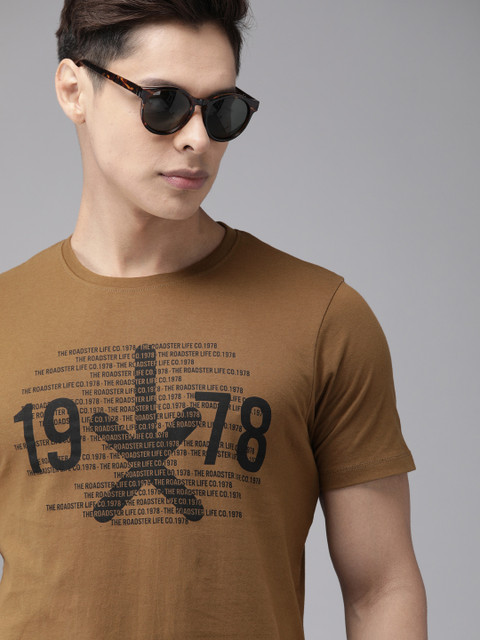 

Roadster Men Brown Printed Round Neck T-shirt