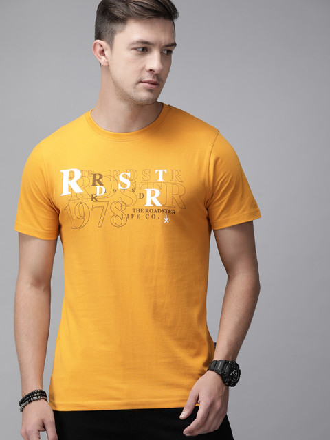 

Roadster Men Yellow Printed Round Neck T-shirt