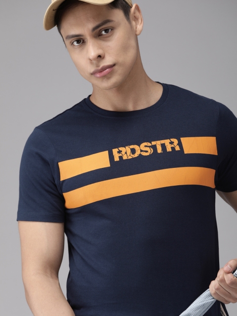

Roadster Men Navy Blue Printed Round Neck T-shirt