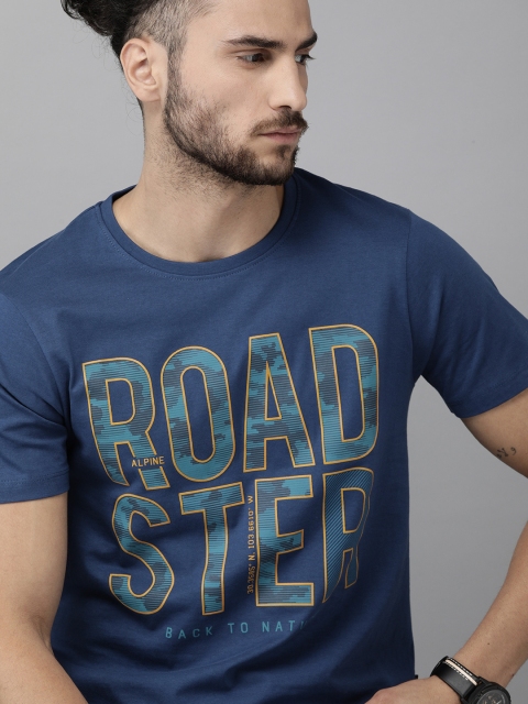 

The Roadster Lifestyle Co Men Navy Blue Printed Round Neck Pure Cotton T-shirt