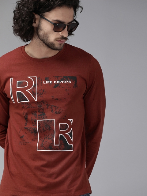 

Roadster Men Maroon Printed Round Neck T-shirt