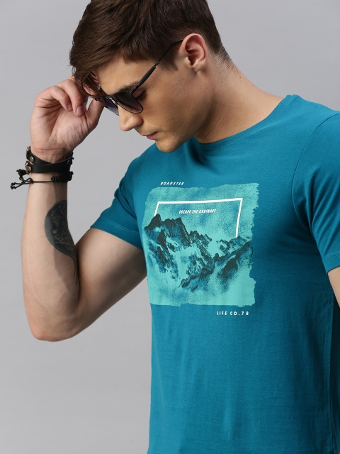 

Roadster Men Blue Printed Round Neck T-shirt