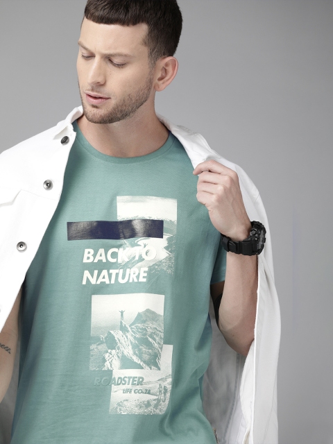 

The Roadster Lifestyle Co Men Blue Printed Round Neck Pure Cotton T-shirt