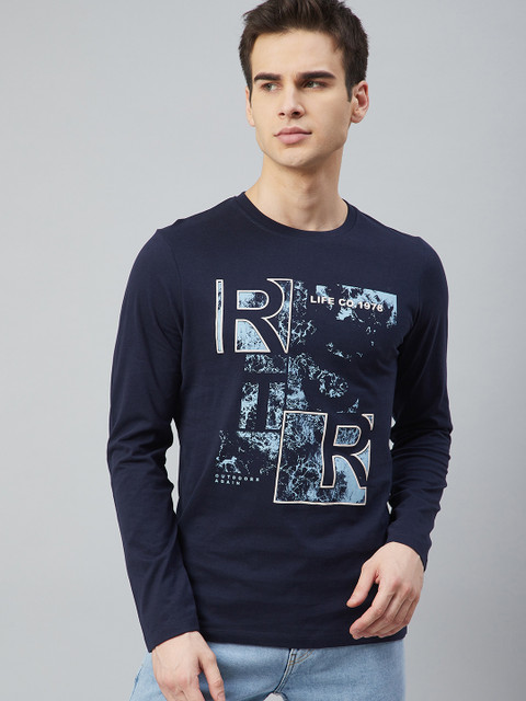 

The Roadster Lifestyle Co Men Navy Blue Typography Printed T-shirt
