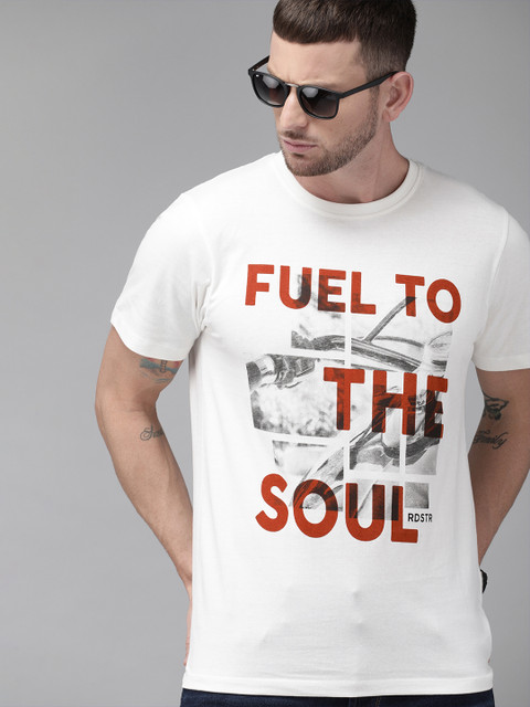 

The Roadster Lifestyle Co Men White Printed Round Neck Pure Cotton T-shirt