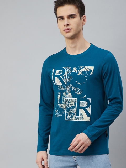 

Roadster Men Teal Blue & White Typography Printed T-shirt