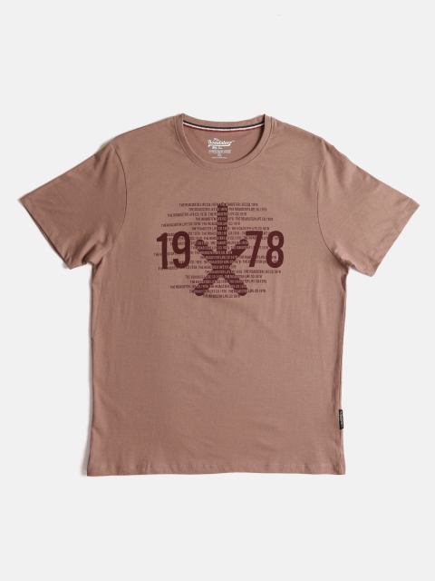 

The Roadster Lifestyle Co Men Beige Brown Printed Pure Cotton T-shirt