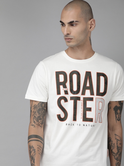 

Roadster Men Off-White Printed Pure Cotton Round Neck T-shirt