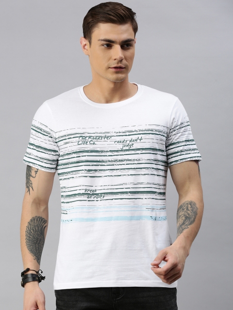 

Roadster Men White & Grey Printed Round Neck T-shirt