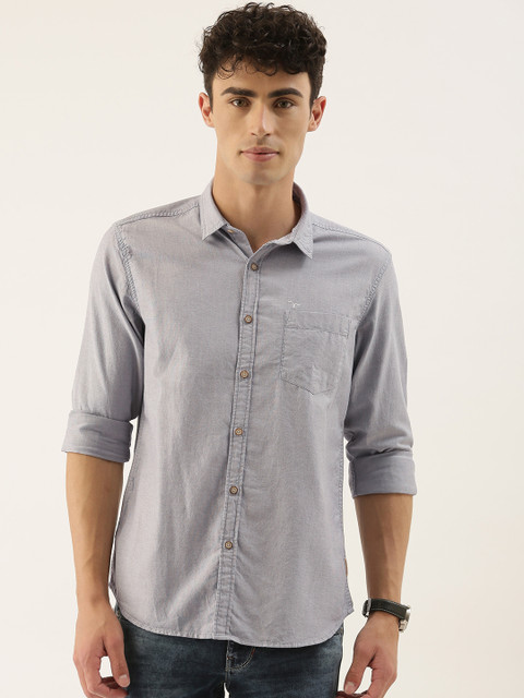 

Flying Machine Men Grey Solid Cotton Regular Fit Casual Shirt