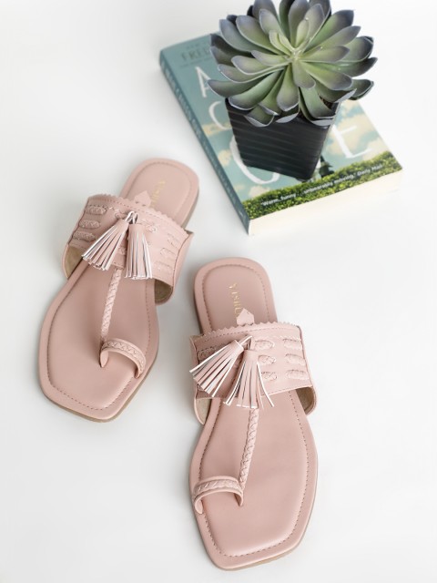 

Vishudh Women Peach-Coloured Solid One Toe Flats
