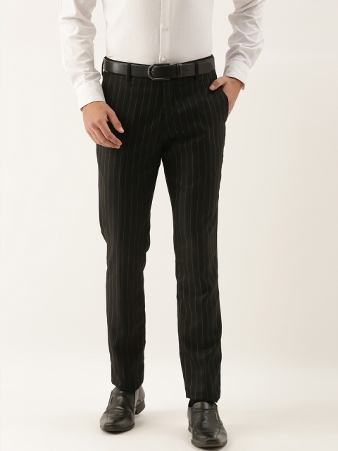 

INVICTUS Men Black & White Striped Formal Trousers