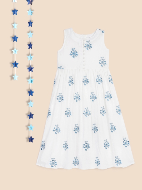 

House of Pataudi Girls White Embroidered Empire Dress