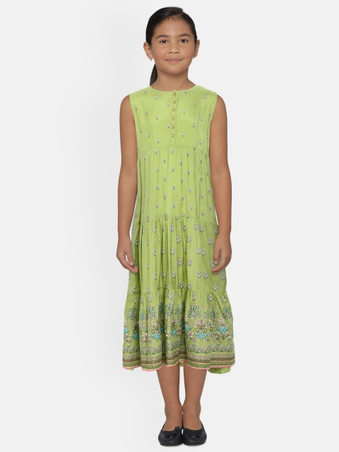 

Global Desi Girls Green Printed Fit and Flare Dress