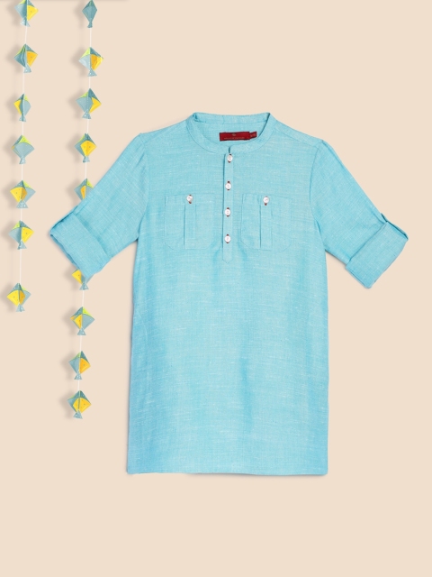 

House of Pataudi Boys Blue Solid Pure Cotton Kurta