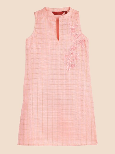 

House of Pataudi Girls Pink Embroidered Thread Work Pastels Kurta