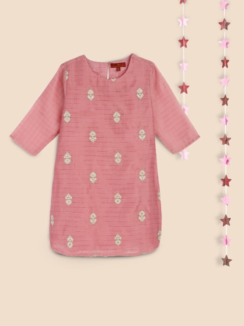 

House of Pataudi Girls Pink Embroidered Thread Work Kurta
