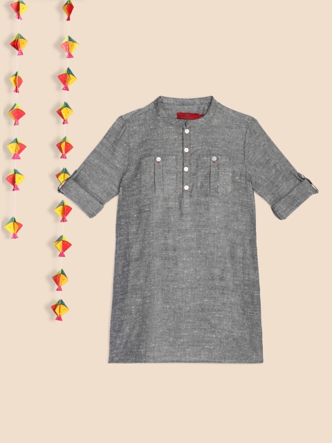 

House of Pataudi Boys Grey Solid Pure Cotton Kurta