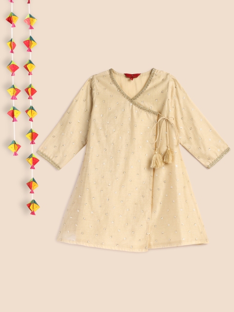 

House of Pataudi Girls Beige Embellished Kurta
