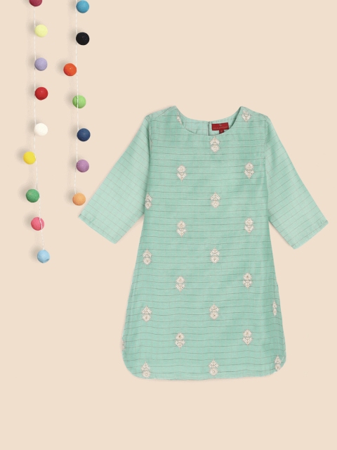 

House of Pataudi Girls Sea Green Jashn Embroidered Thread Work Kurta