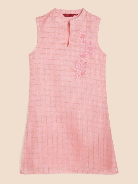 

House of Pataudi Girls Pink Pure Cotton Embroidered Thread Work Pastels Kurta