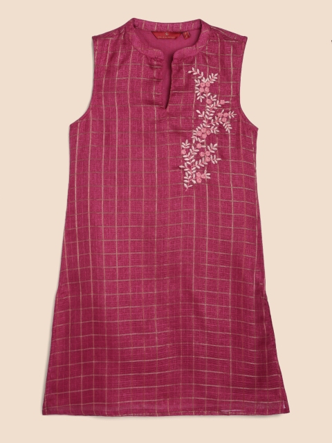 

House of Pataudi Girls Maroon Pure Cotton Embroidered Thread Work Kurta