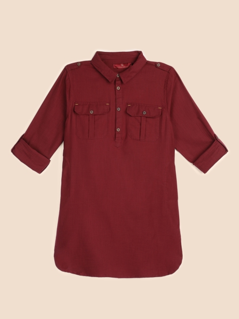 

House of Pataudi Boys Maroon Solid Pure Cotton Kurta