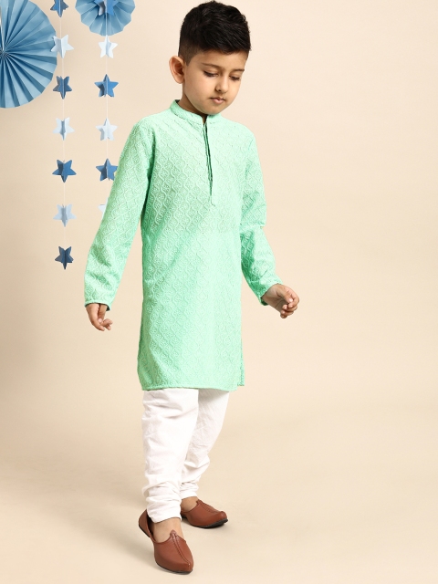 

House of Pataudi Boys Sea Green Jashn Embroidered Straight Kurta