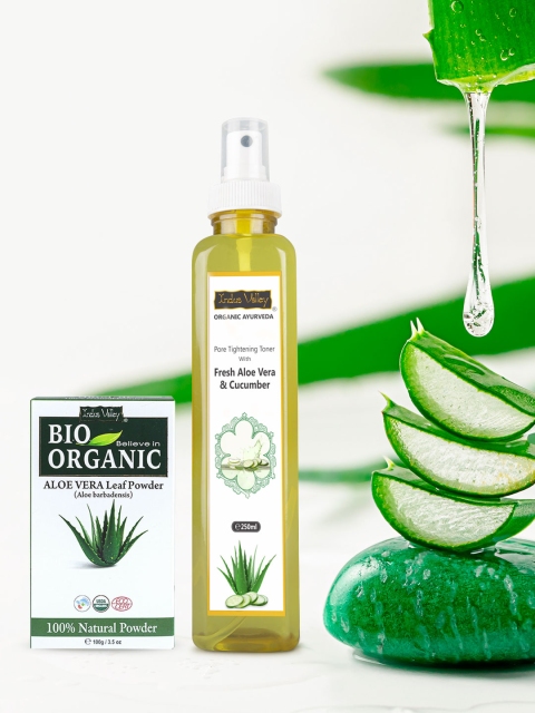 

Indus Valley Bio Organic Aloe Vera Powder & Ayurveda Fresh Aloe Vera & Cucumber Water, Green
