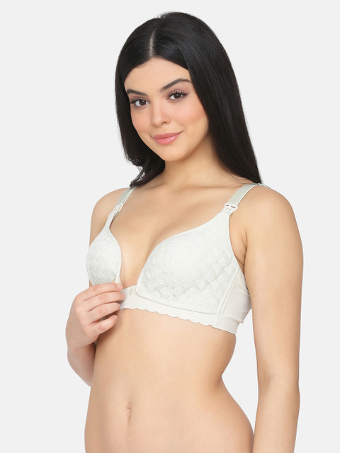 

MAMMA PRESTO Off-White Self Design Non-Wired Lightly Padded Maternity Nursing Bra MPF-32