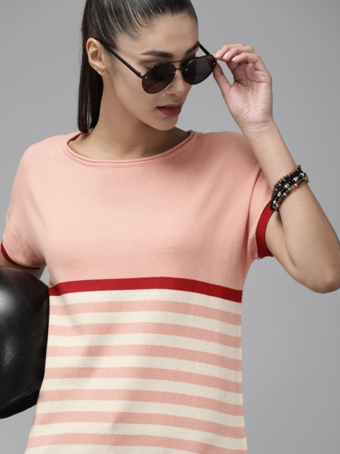 

The Roadster Lifestyle Co Pink & White Striped Regular Top